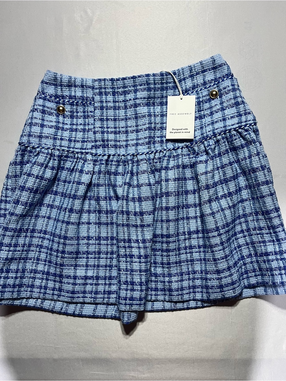 Free Assembly Women’s Size 2 Drop Waist Tweed Blue Plaid Mini Skirt